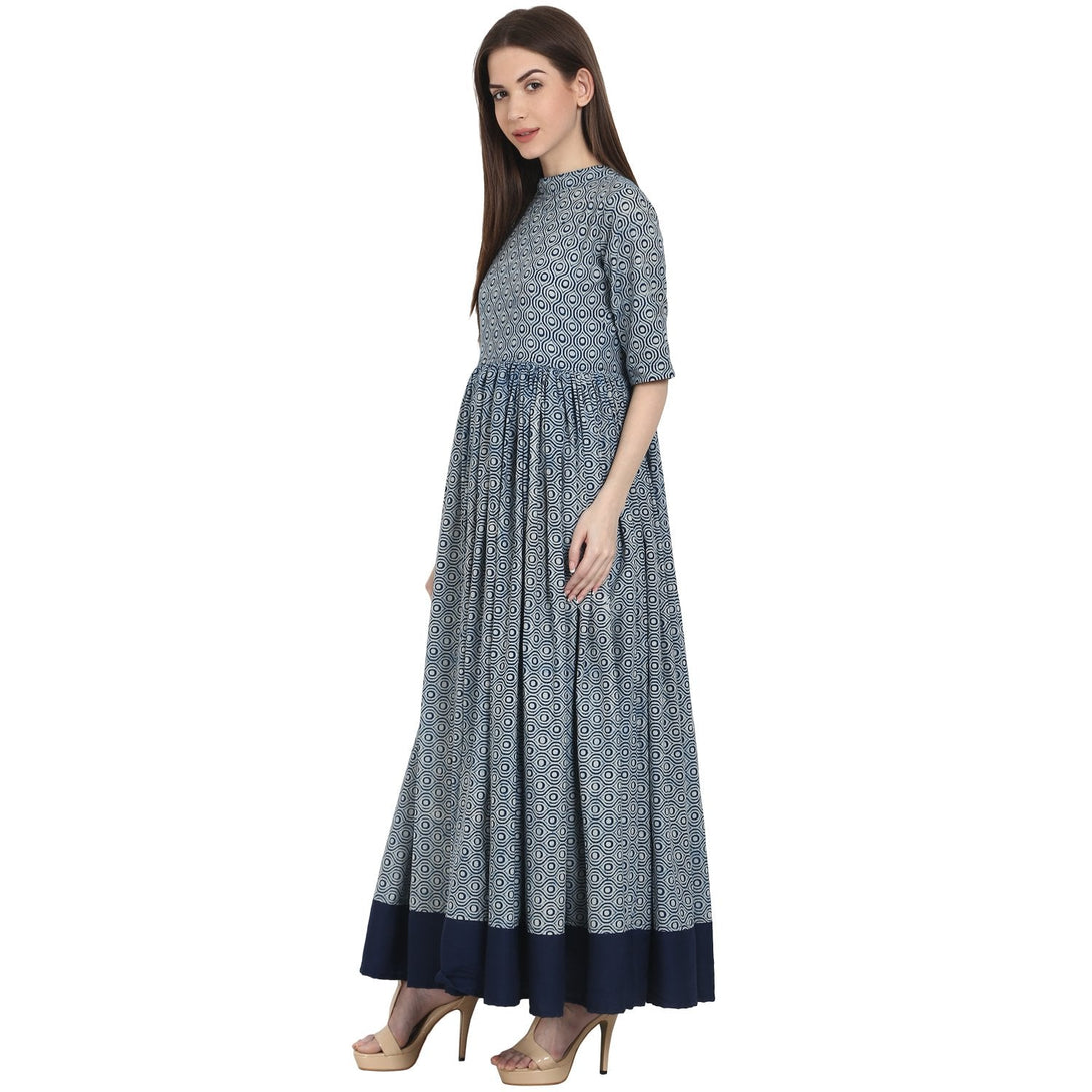 Blue printed half sleeve cotton anarkali kurta | NOZ2TOZ - Made In INDIA.