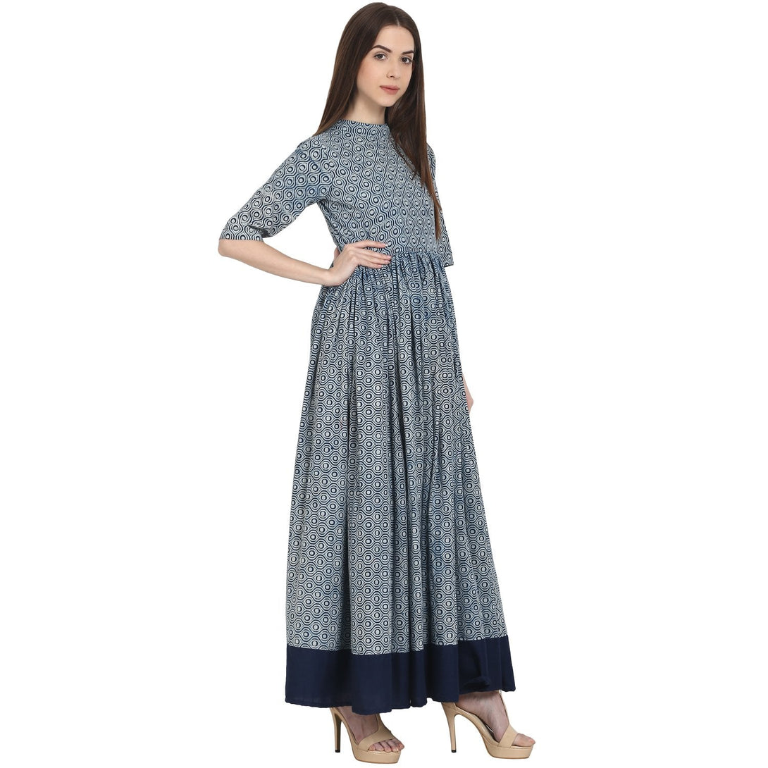 Blue printed half sleeve cotton anarkali kurta | NOZ2TOZ - Made In INDIA.