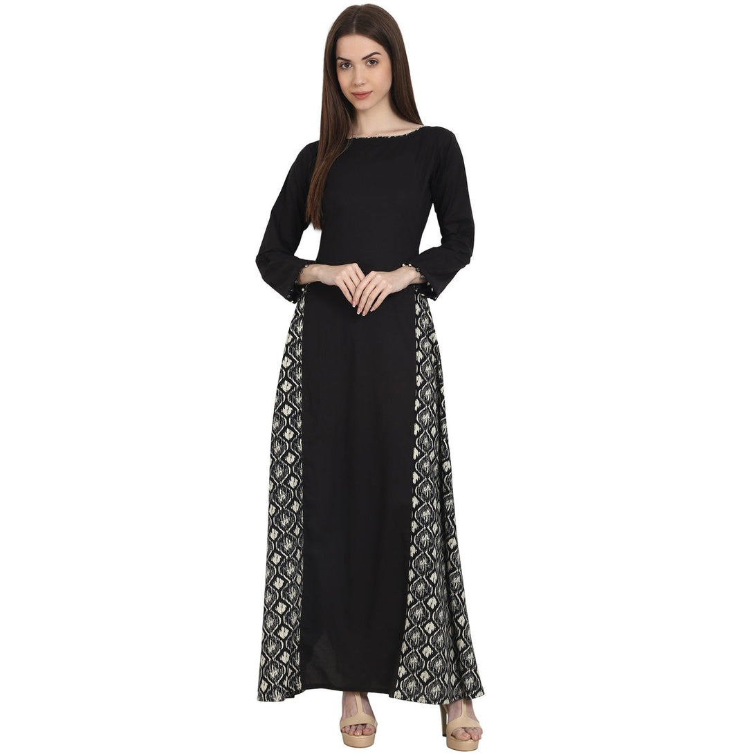 Black full sleeve cotton floor length A-Line kurta | NOZ2TOZ - Made In INDIA.