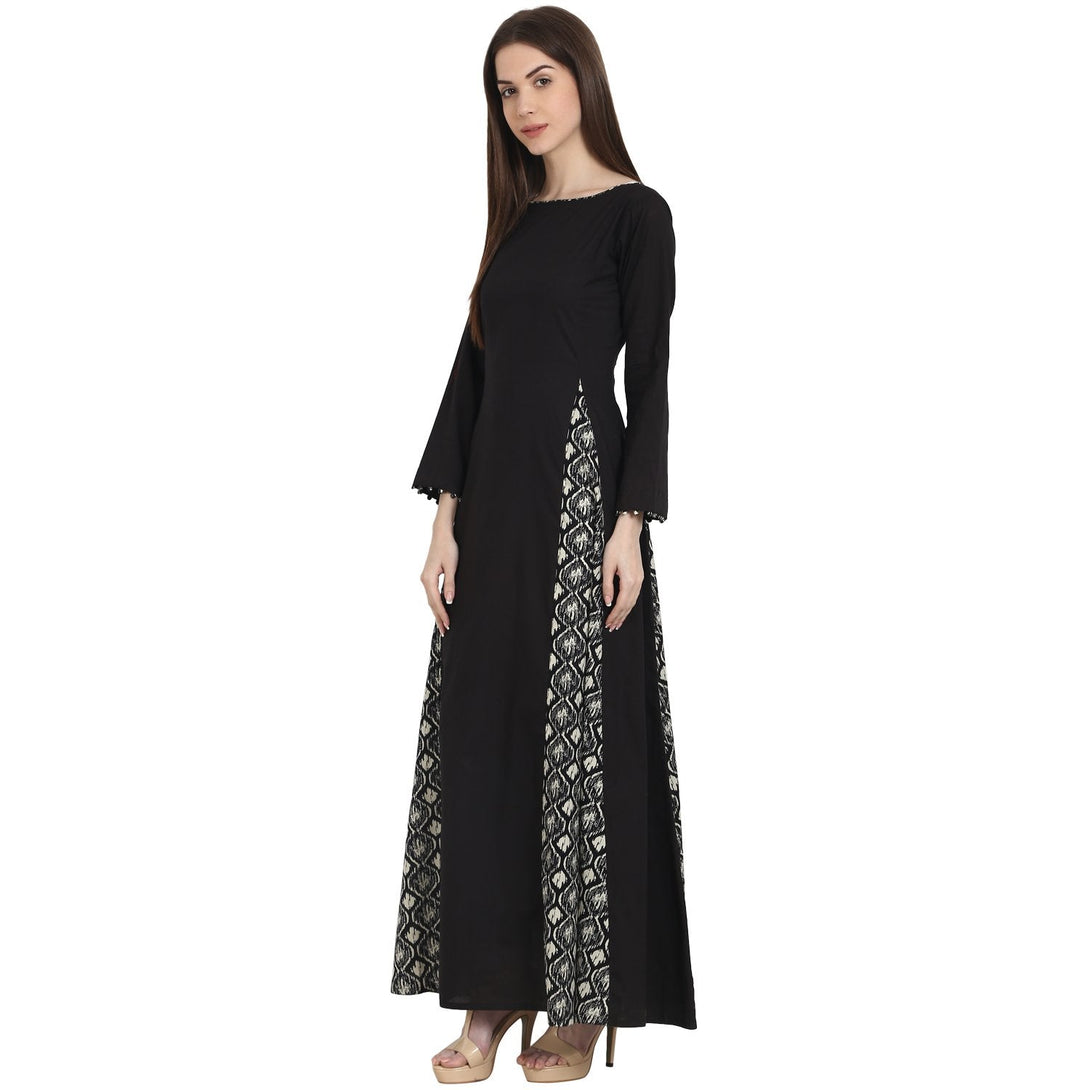 Black full sleeve cotton floor length A-Line kurta | NOZ2TOZ - Made In INDIA.