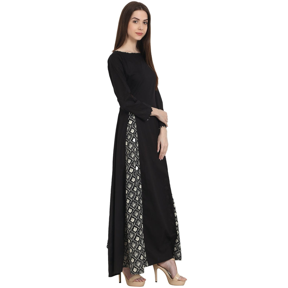 Black full sleeve cotton floor length A-Line kurta | NOZ2TOZ - Made In INDIA.