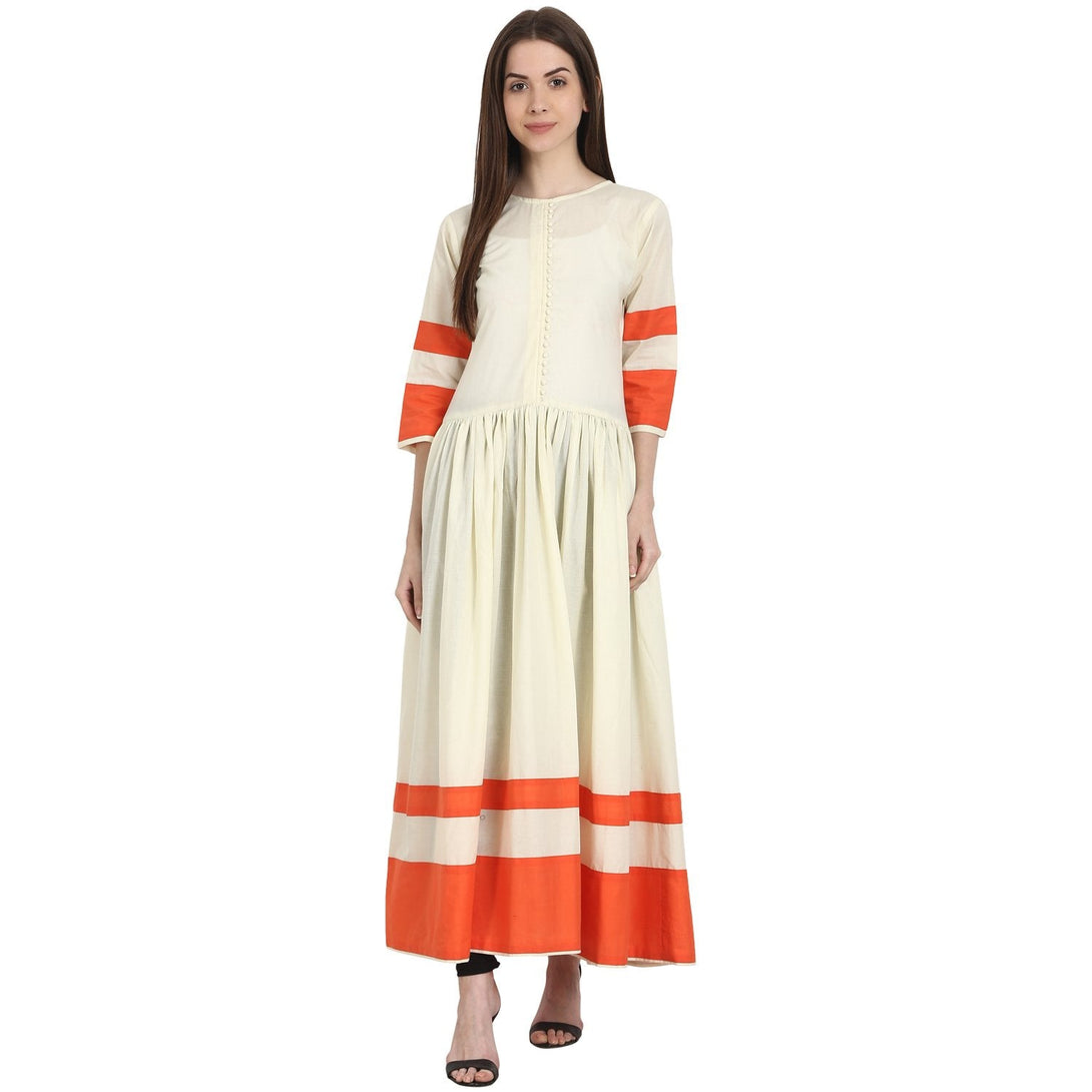 Cream 3/4 sleeve cotton anarkali kurta | NOZ2TOZ - Made In INDIA.