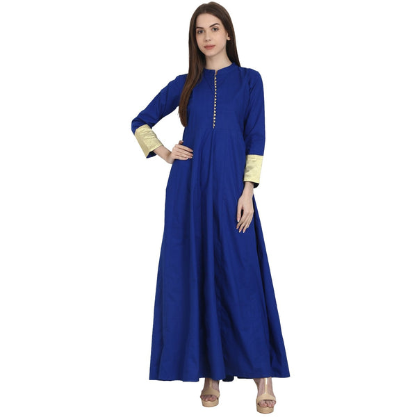 Blue 3/4 sleeve cotton floor length Anarkali kurta | NOZ2TOZ - Made In INDIA.