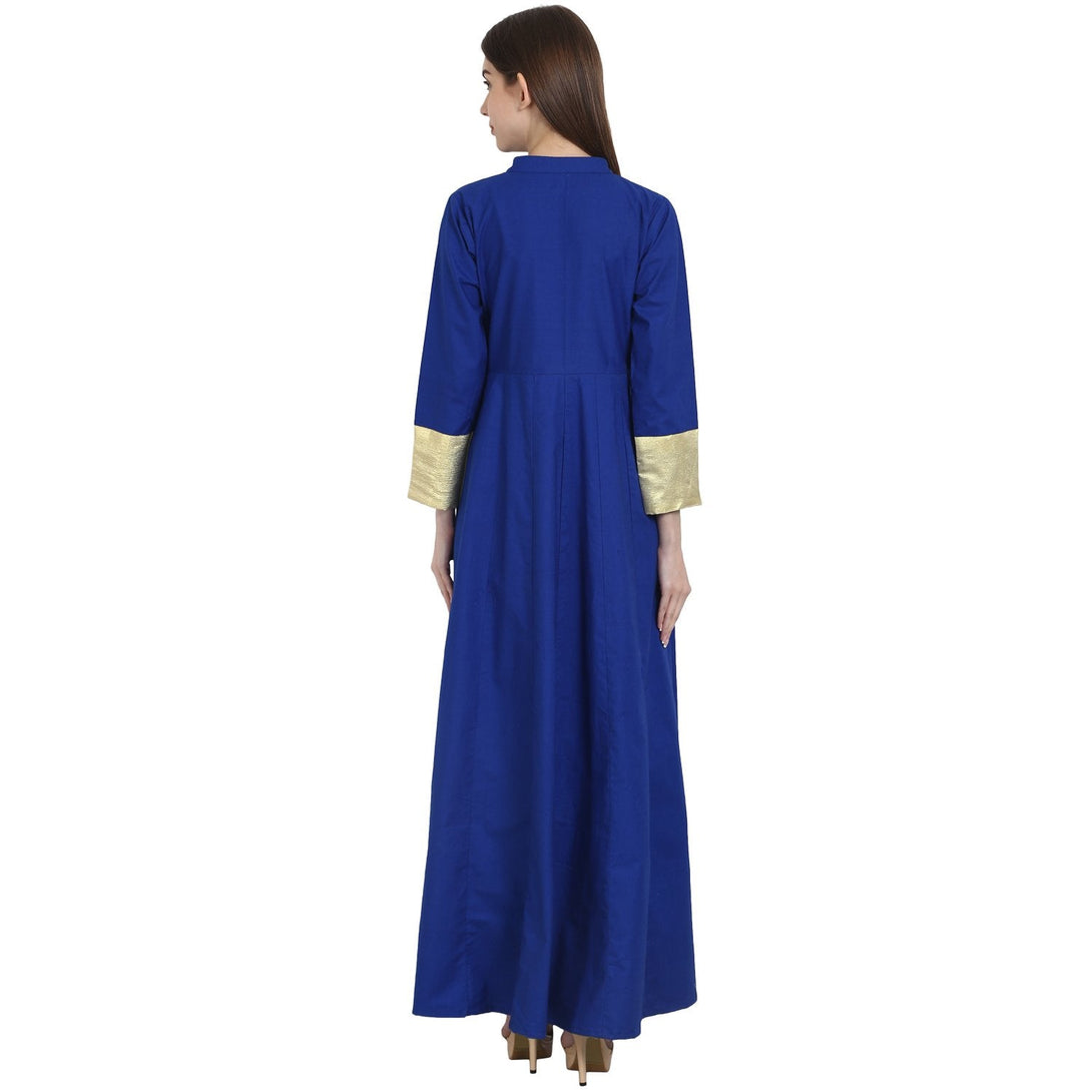 Blue 3/4 sleeve cotton floor length Anarkali kurta | NOZ2TOZ - Made In INDIA.