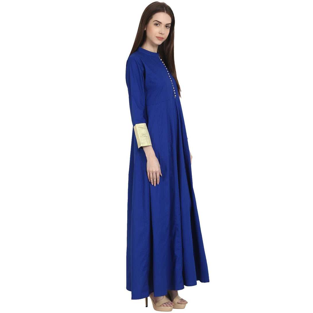 Blue 3/4 sleeve cotton floor length Anarkali kurta | NOZ2TOZ - Made In INDIA.