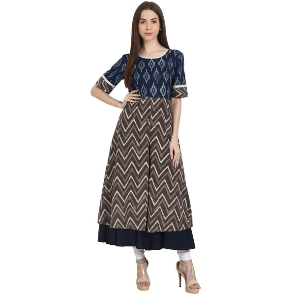 Multi printed half sleeve cotton slub anarkali kurta | NOZ2TOZ - Made In INDIA.