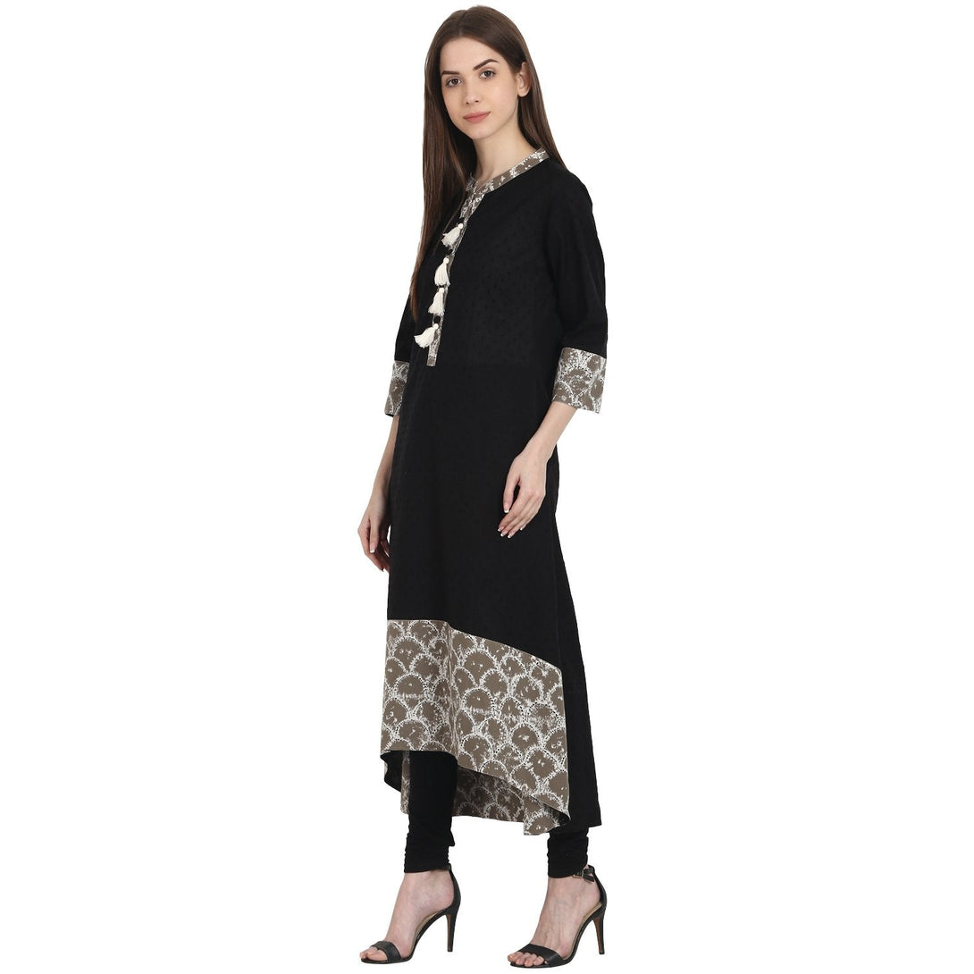 Black 3/4 sleeve cotton low high kurta | NOZ2TOZ - Made In INDIA.