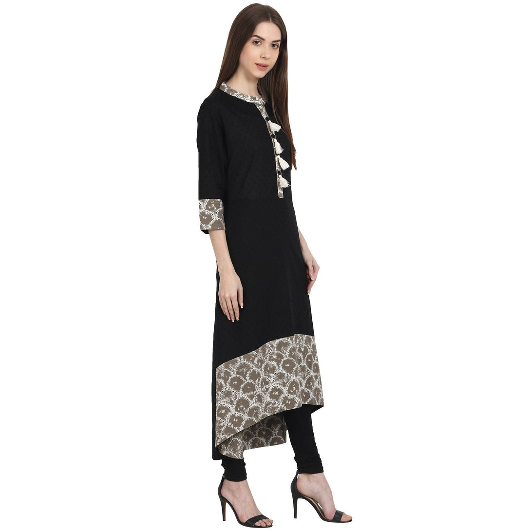 Black 3/4 sleeve cotton low high kurta | NOZ2TOZ - Made In INDIA.