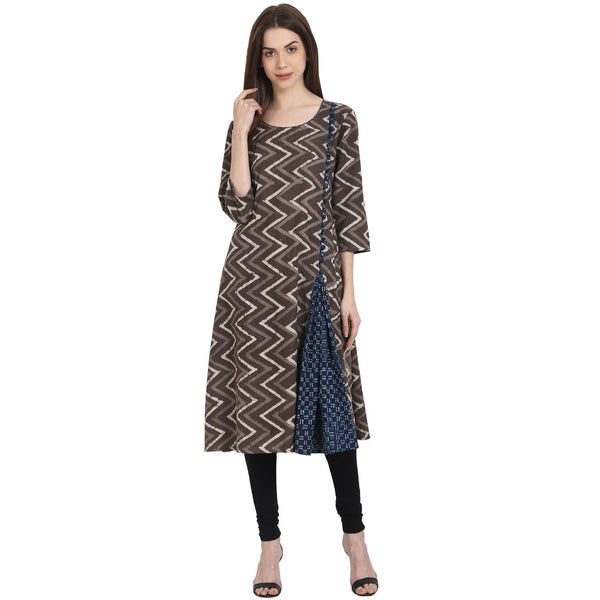 Grey printed 3/4 sleeve cotton kurta | NOZ2TOZ - Made In INDIA.