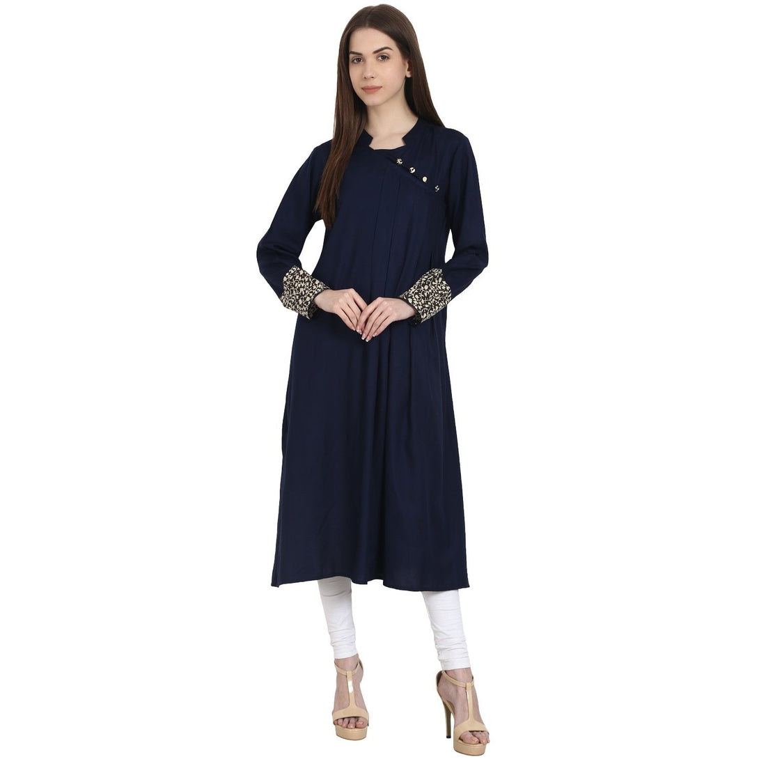 Blue full sleeve cotton A-line kurta | NOZ2TOZ - Made In INDIA.