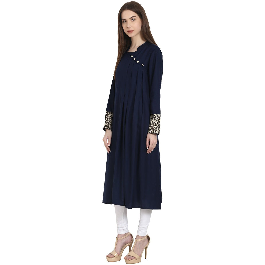 Blue full sleeve cotton A-line kurta | NOZ2TOZ - Made In INDIA.