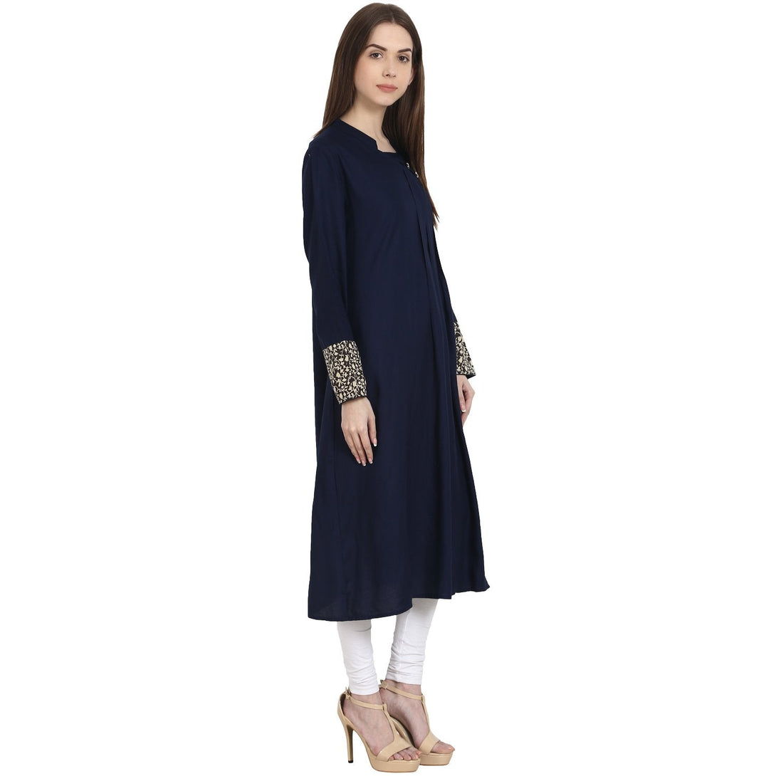 Blue full sleeve cotton A-line kurta | NOZ2TOZ - Made In INDIA.