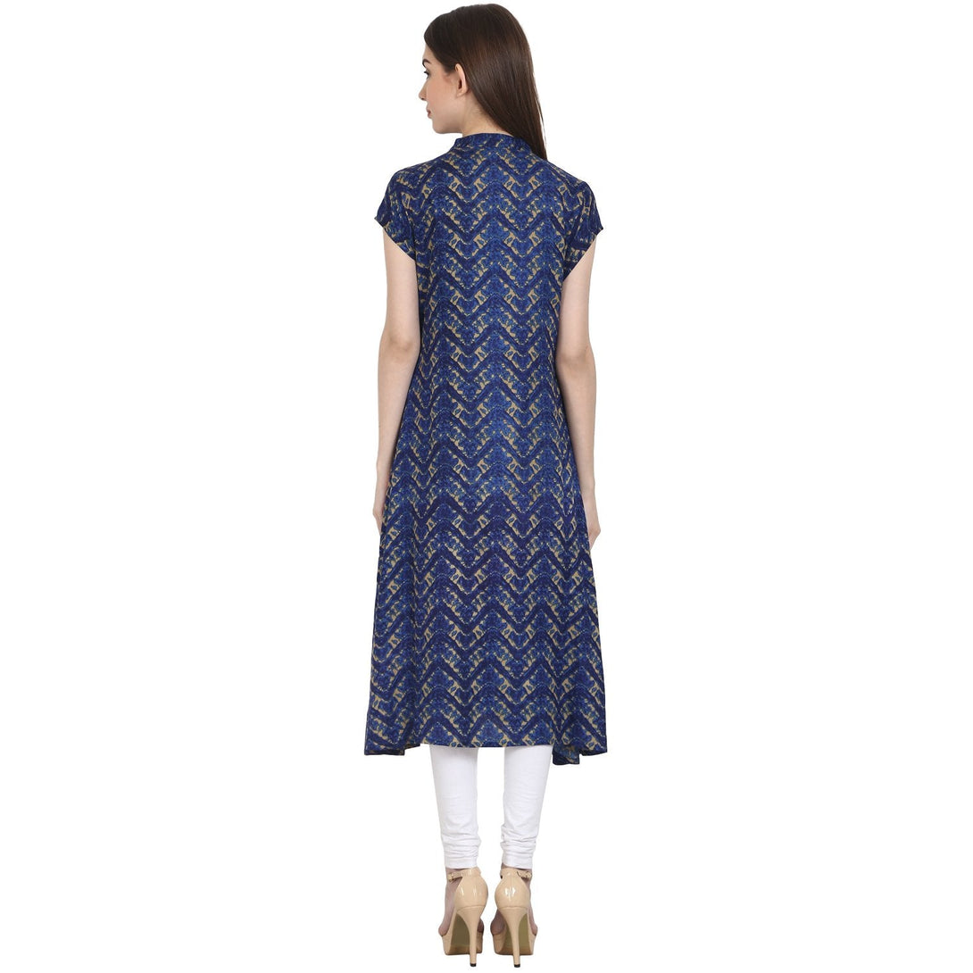 Blue printed cap sleeve rayon front open kurta | NOZ2TOZ - Made In INDIA.