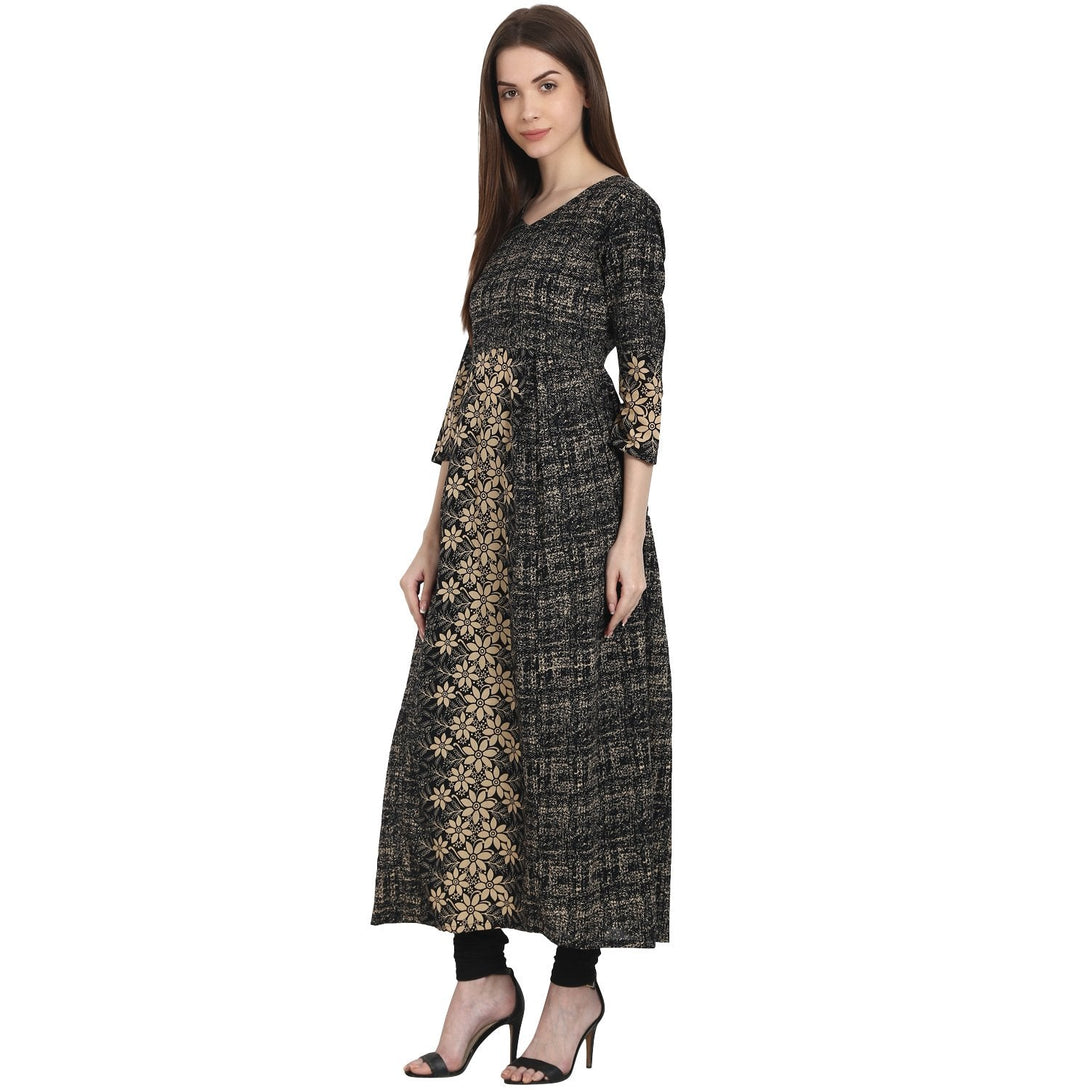 Dark grey printed 3/4 sleeve cotton kurta | NOZ2TOZ - Made In INDIA.