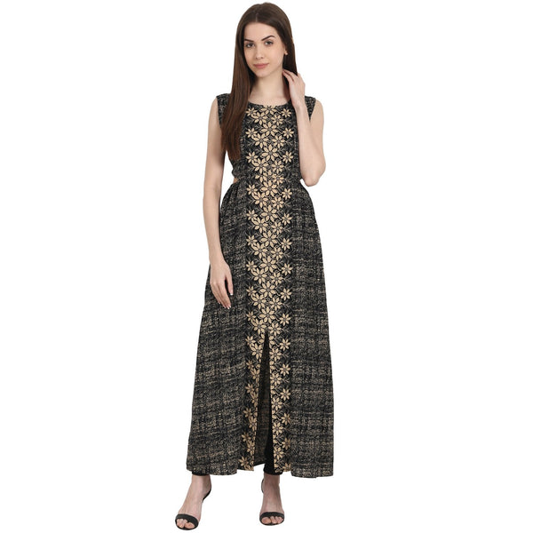 Women Printed Grey Sleeveless Scoop Neck Cotton Straight Kurta | NOZ2TOZ - Made In INDIA.