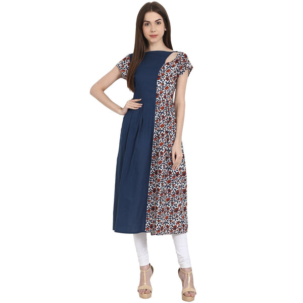 Women Printed Multi Sleeveless Boat Neck Cotton A-Line Kurta | NOZ2TOZ - Made In INDIA.