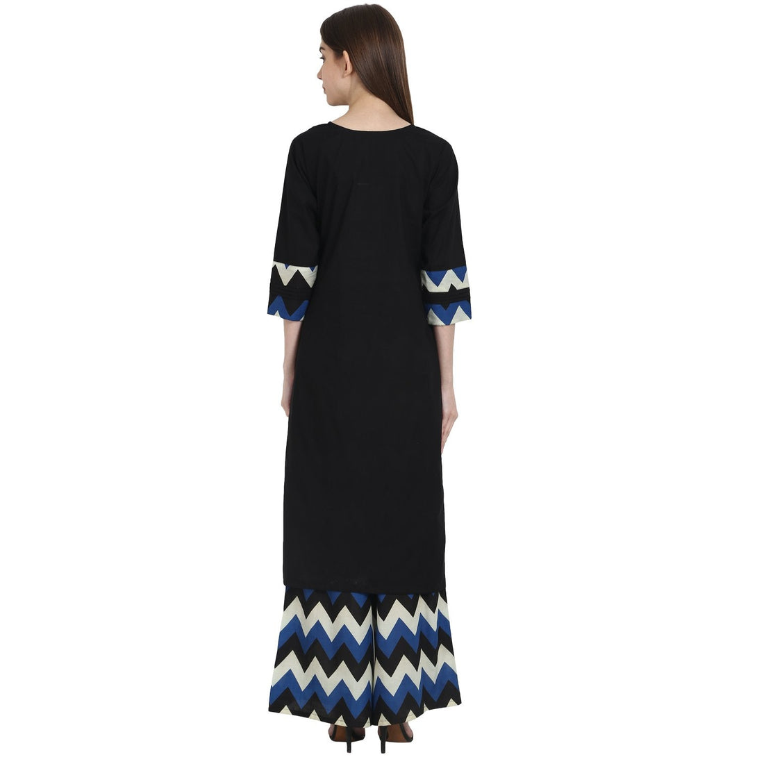 Black 3/4 sleeve kurta with blue printed ankle length plazzo | NOZ2TOZ - Made In INDIA.