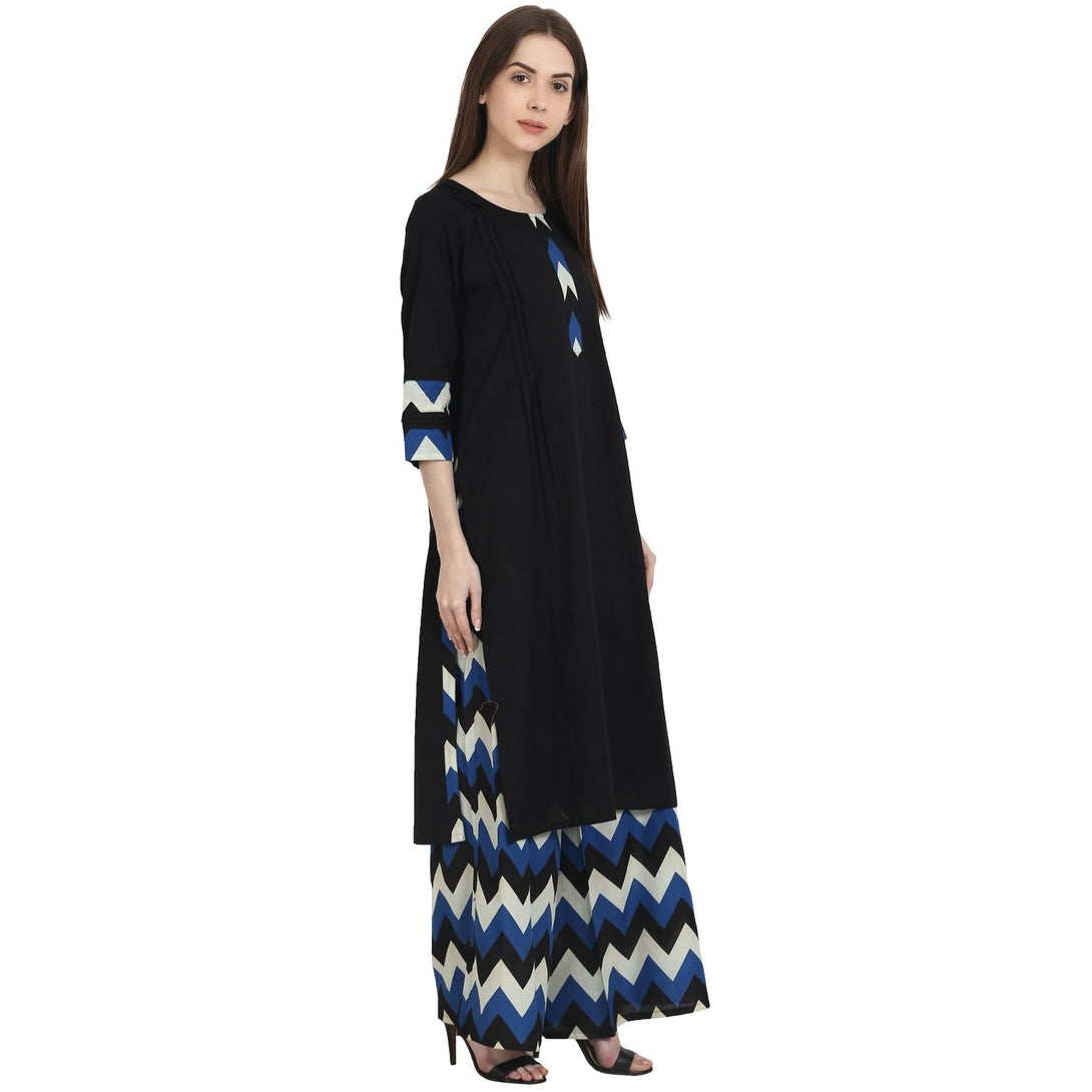 Black 3/4 sleeve kurta with blue printed ankle length plazzo | NOZ2TOZ - Made In INDIA.