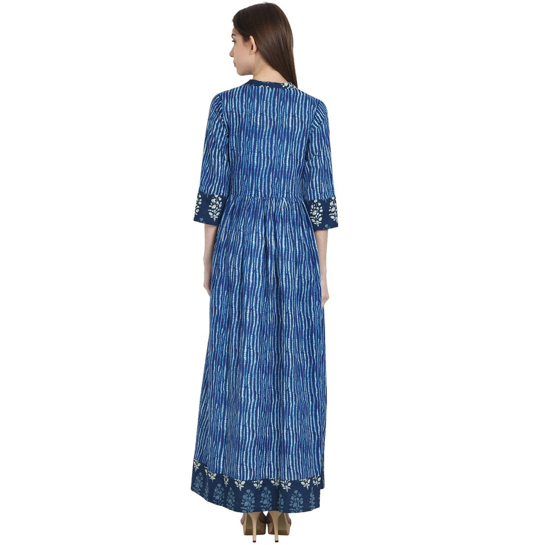 Blue printed 3/4 sleeve cotton Anghrakha kurta | NOZ2TOZ - Made In INDIA.