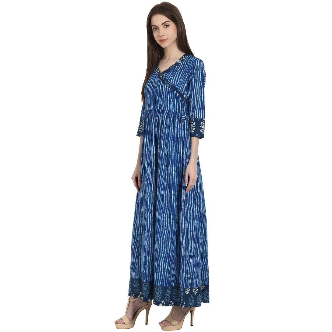 Blue printed 3/4 sleeve cotton Anghrakha kurta | NOZ2TOZ - Made In INDIA.