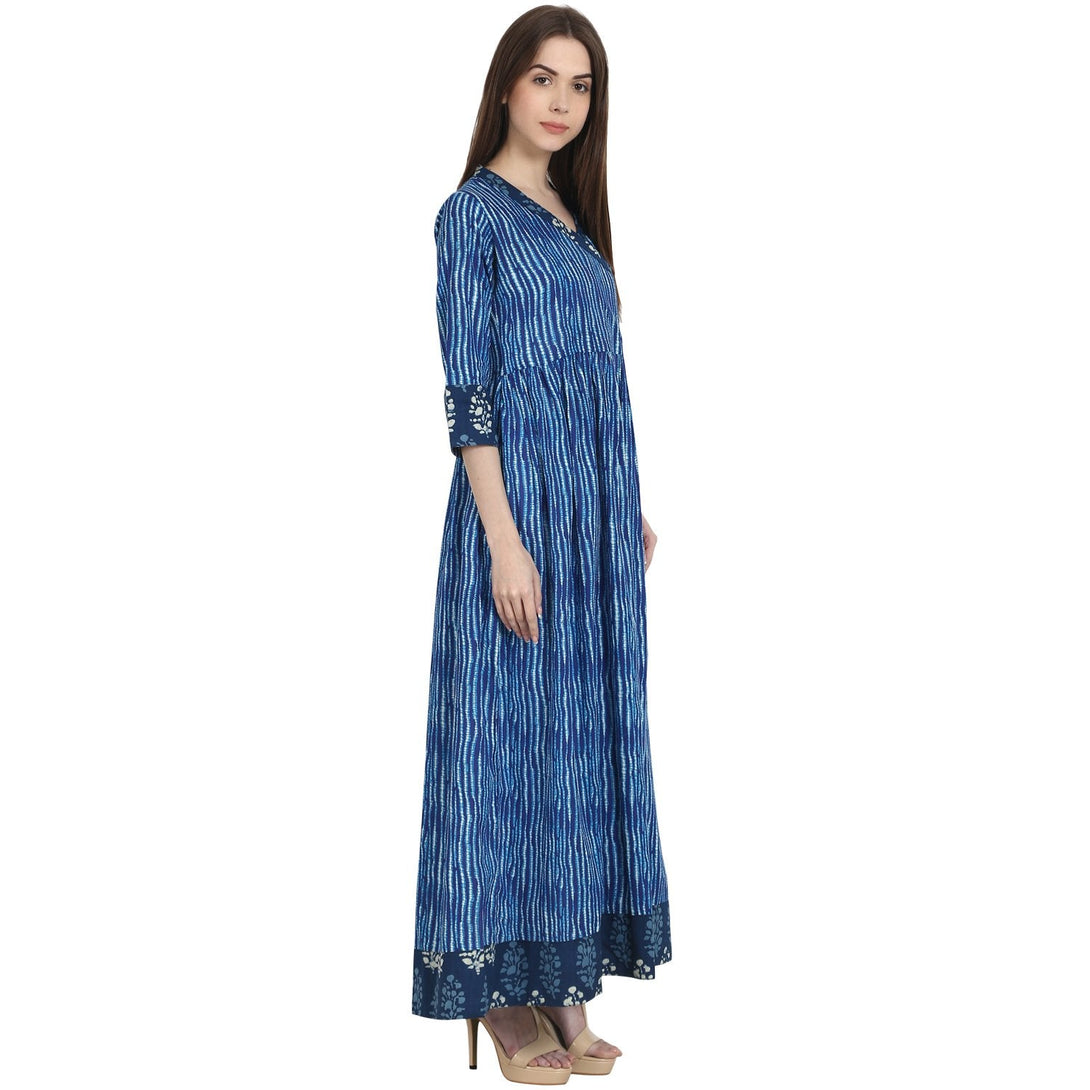 Blue printed 3/4 sleeve cotton Anghrakha kurta | NOZ2TOZ - Made In INDIA.