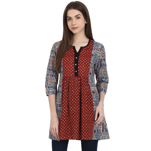 Multi printed 3/4 sleeve cotton A-line tunics | NOZ2TOZ - Made In INDIA.