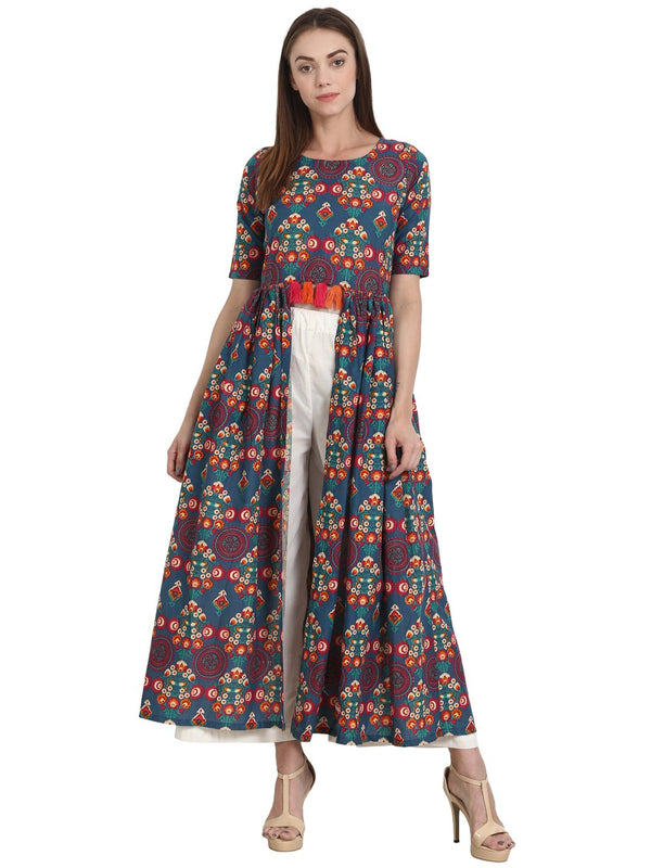 Multi printed half sleeve cotton flared kurta | NOZ2TOZ - Made In INDIA.