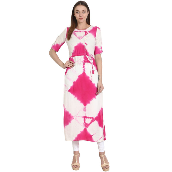 White & Pink half sleeve rayon tie die kurta | NOZ2TOZ - Made In INDIA.