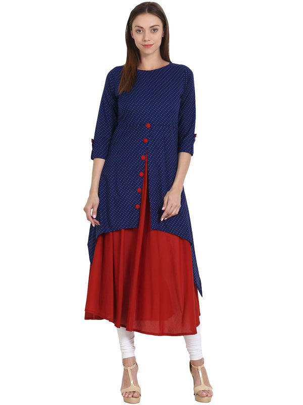 Women Red & Blue 3/4 sleeve cotton kurta | NOZ2TOZ - Made In INDIA.