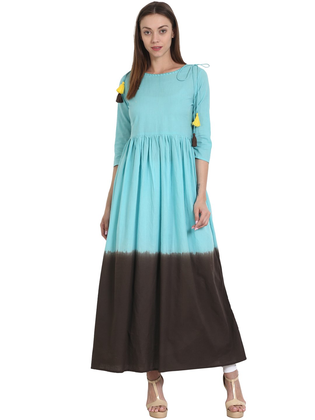 Blue & black 3/4 sleeve tye dye anarkali kurta | NOZ2TOZ - Made In INDIA.