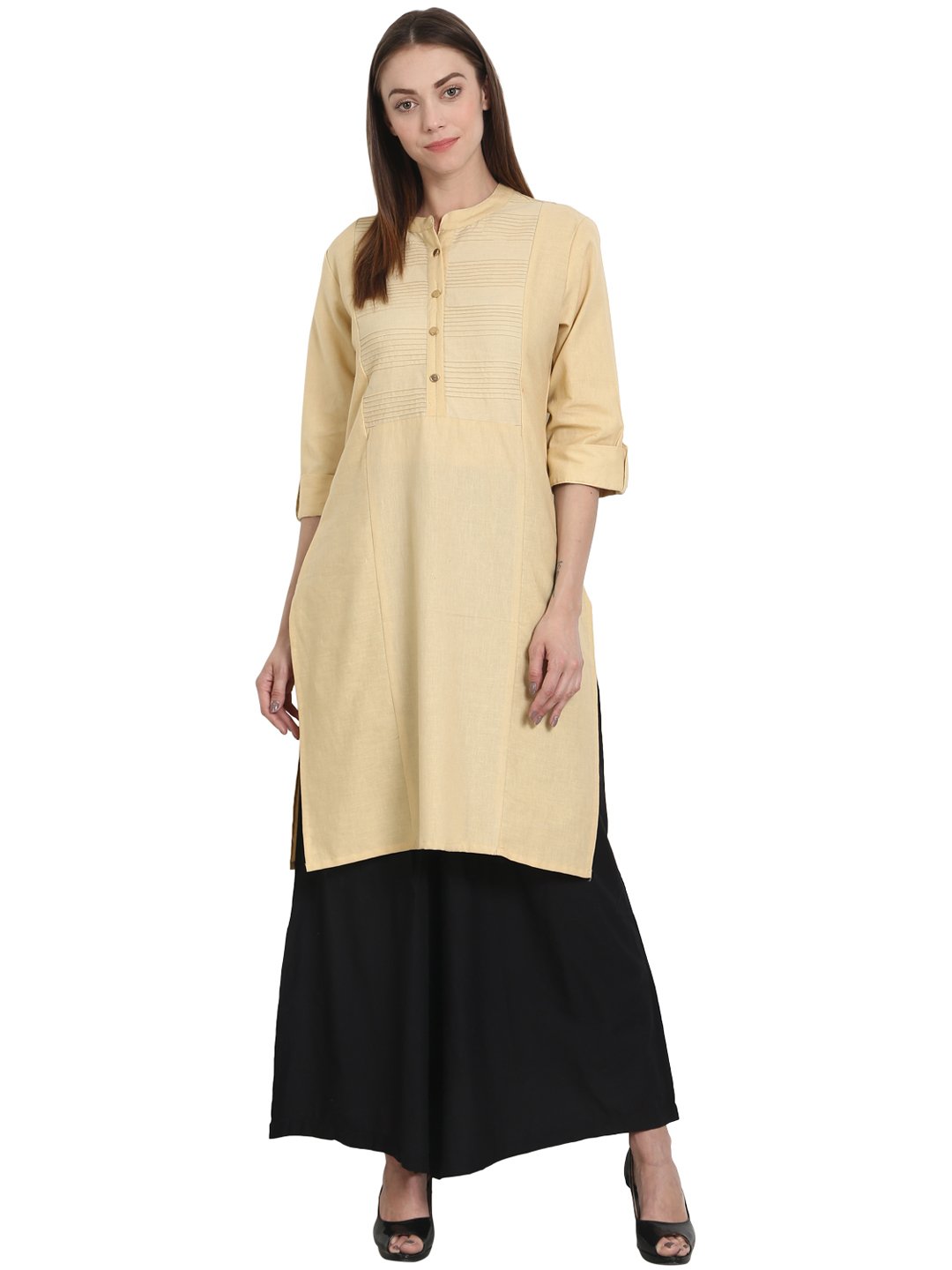 Women Yellow 3/4 sleeve cotton flux kurta | NOZ2TOZ - Made In INDIA.