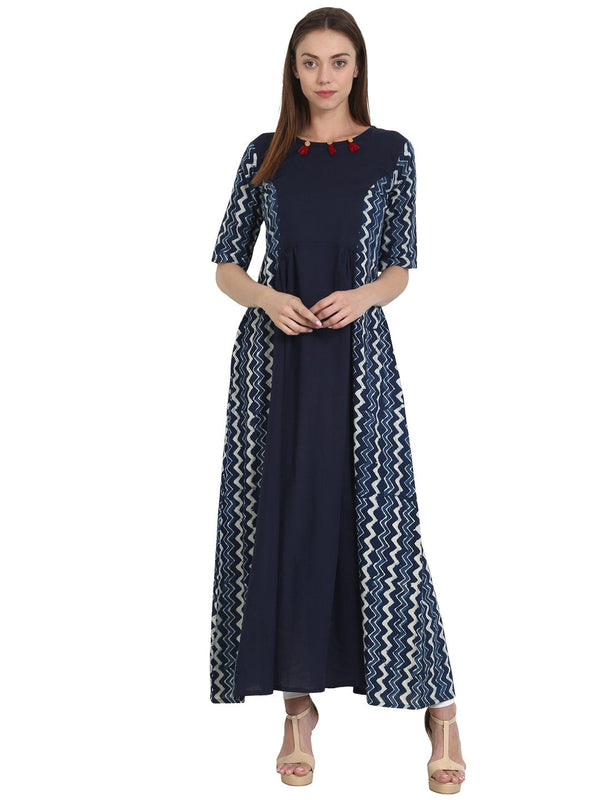 Blue printed half sleeve cotton Anarkali kurta | NOZ2TOZ - Made In INDIA.