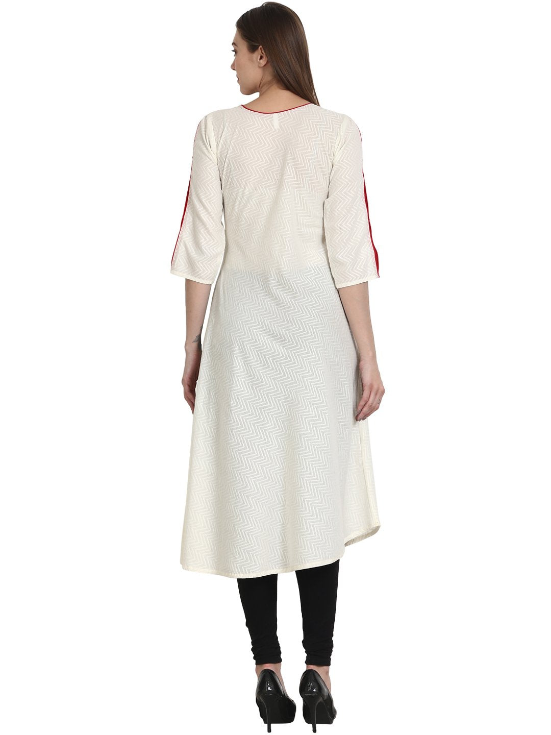 Women Solid White Three-Quarter Sleeves Round Neck Cotton A-Line Kurta | NOZ2TOZ - Made In INDIA.