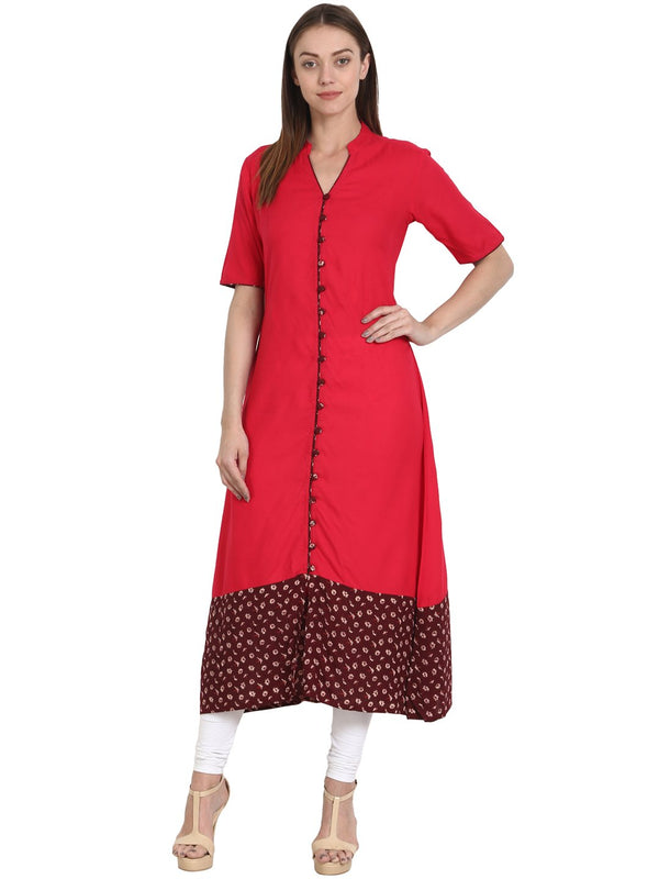 Women Red half sleeve Rayon A-line kurta | NOZ2TOZ - Made In INDIA.