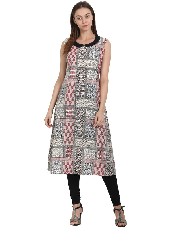 Women Multi printed sleevless cotton kurta | NOZ2TOZ - Made In INDIA.