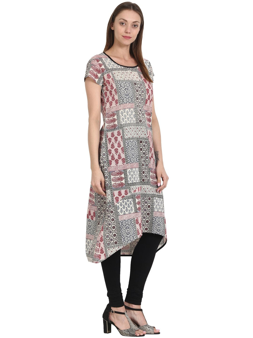 Women Multi printed cap sleeve cotton kurta | NOZ2TOZ - Made In INDIA.