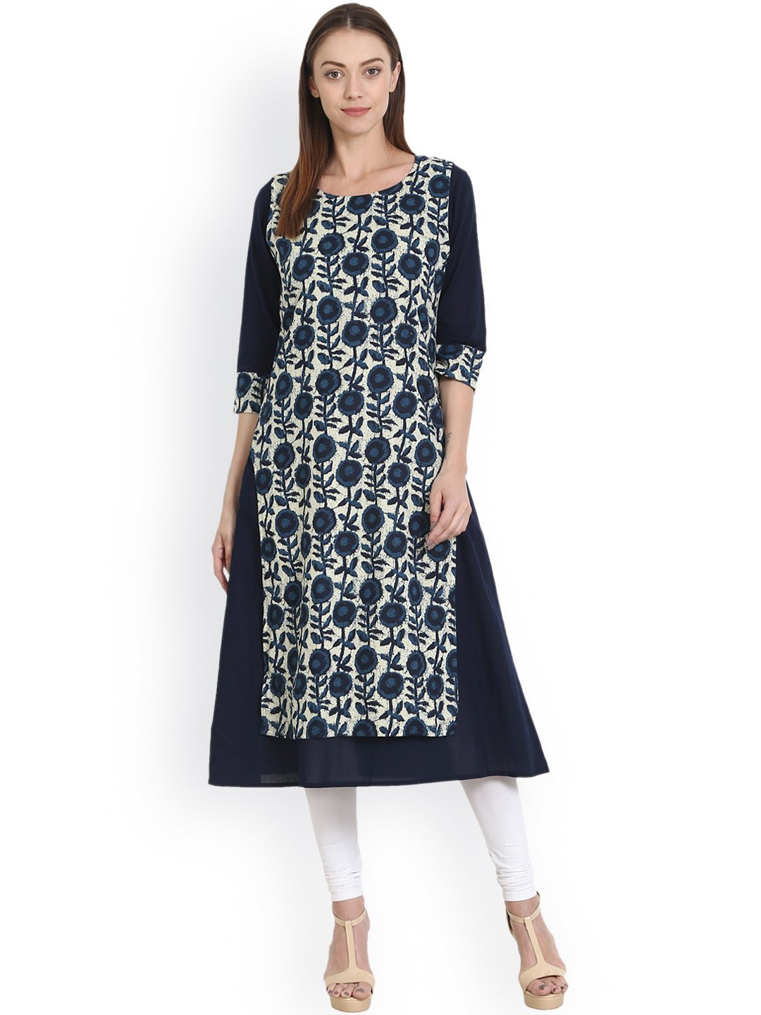 Women Blue & White Printed Straight Kurta | NOZ2TOZ - Made In INDIA.