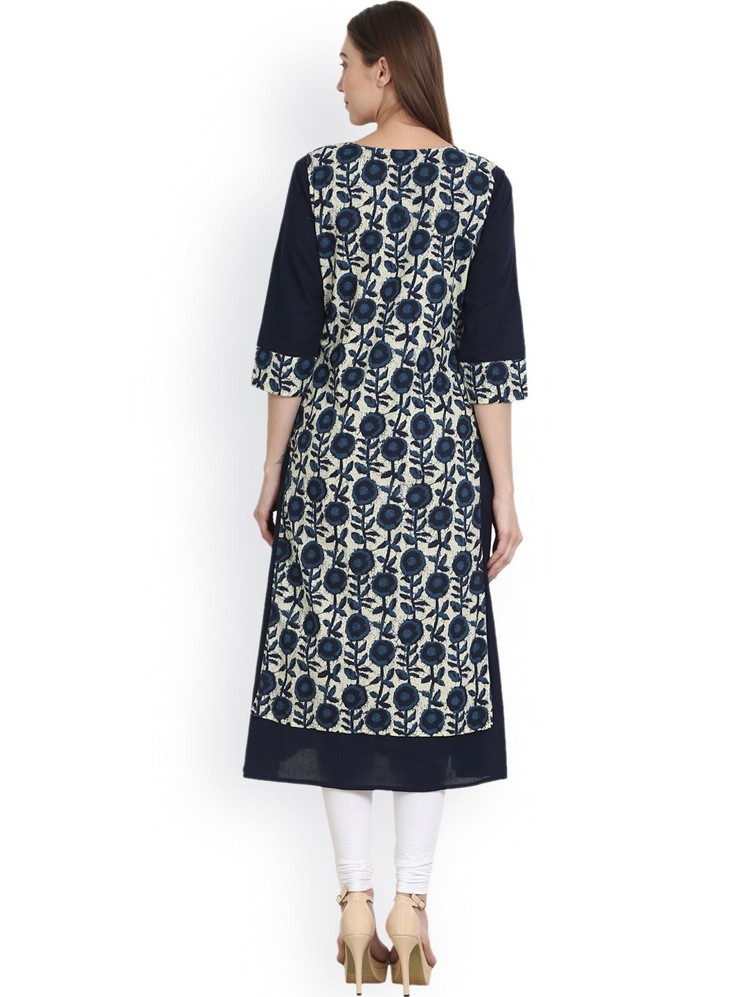 Women Blue & White Printed Straight Kurta | NOZ2TOZ - Made In INDIA.