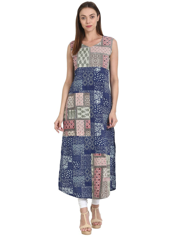 Women Multi printed sleevless cotton kurta | NOZ2TOZ - Made In INDIA.