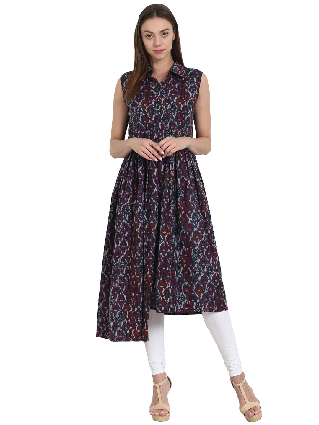 Women Multi printed Sleevless Assymetric cotton kurta | NOZ2TOZ - Made In INDIA.