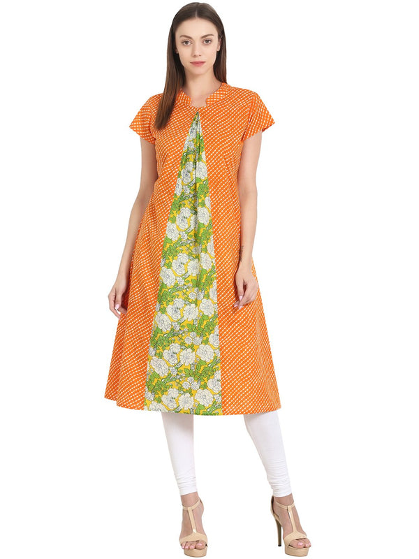 Yellow & Green printed cap sleeve A-line kurta | NOZ2TOZ - Made In INDIA.