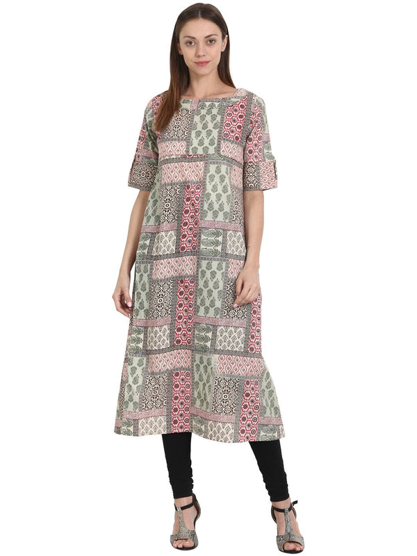 Multi printed half sleeve cotton kurta | NOZ2TOZ - Made In INDIA.