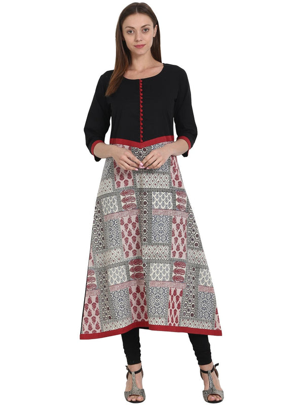 Multi printed 3/4 sleeve cotton A-line kurta | NOZ2TOZ - Made In INDIA.