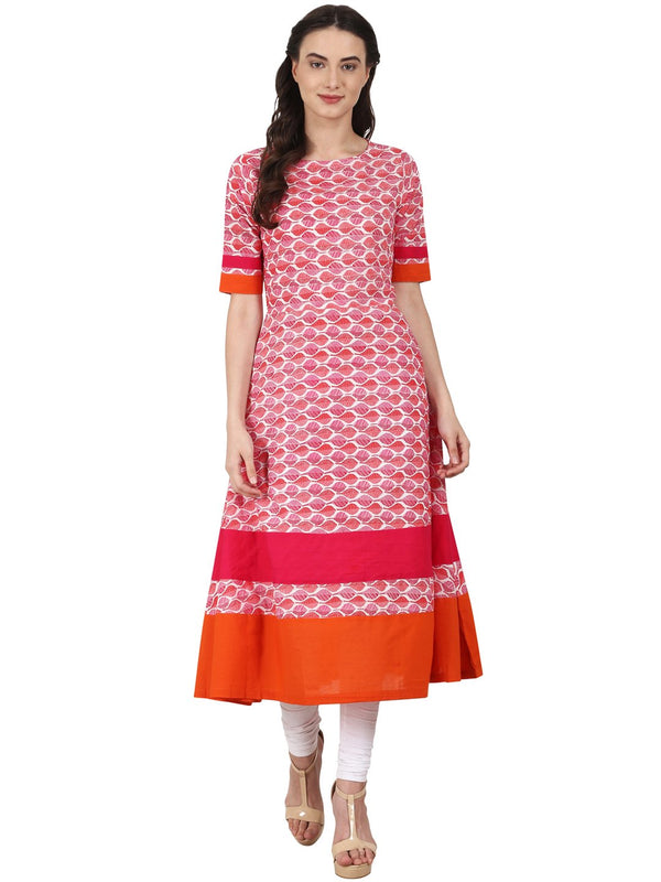 Women Pink printed half sleeve cotton A-line kurta | NOZ2TOZ - Made In INDIA.