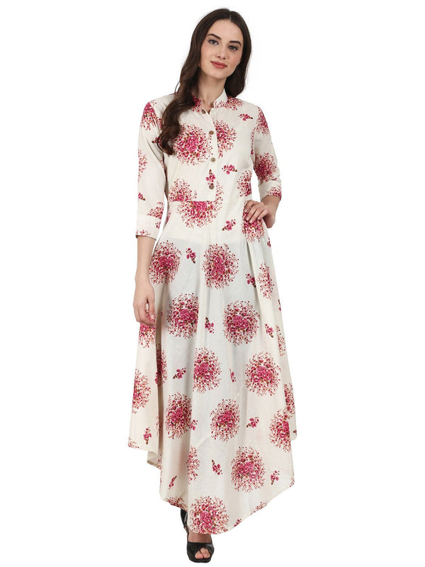 Women Off white 3/4 sleeve assymetric anarkali kurta | NOZ2TOZ - Made In INDIA.