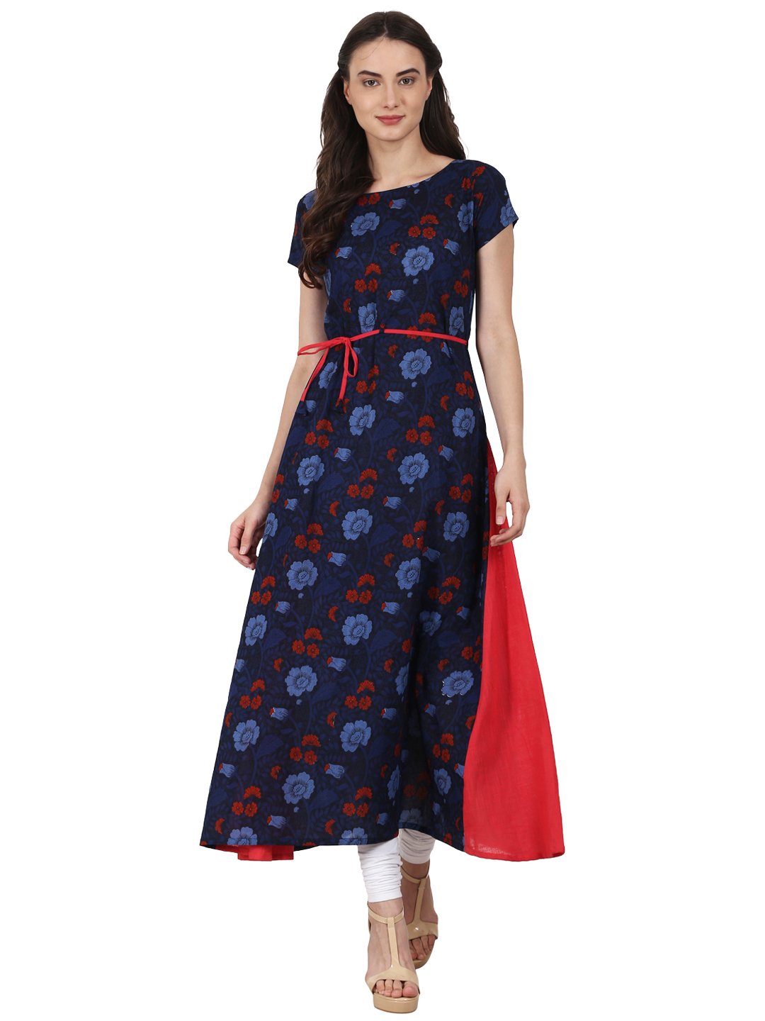 Women Navy blue printed cap sleeve A-Line kurta | NOZ2TOZ - Made In INDIA.