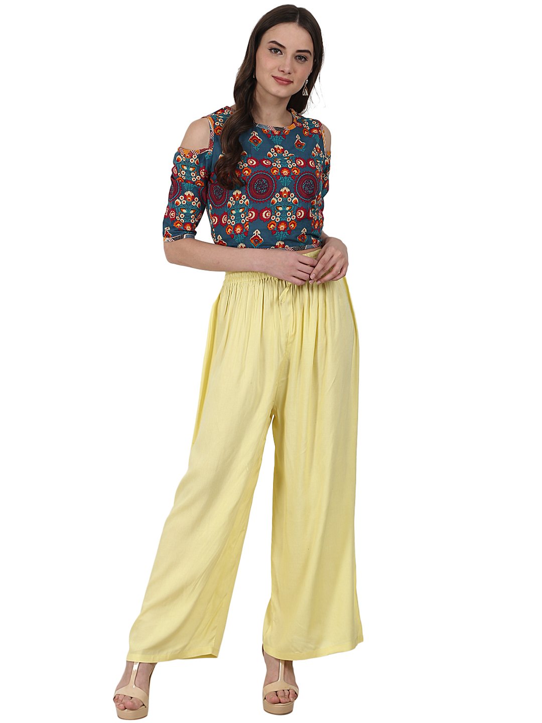 Yellow ankle length Rayon straight plazzo | NOZ2TOZ - Made In INDIA.