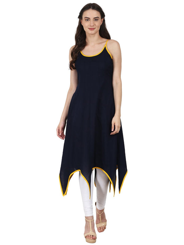 Women Navy blue sleevless Assymetrical cotton kurta | NOZ2TOZ - Made In INDIA.