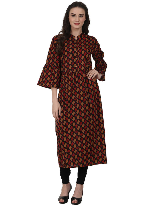 Women Red printed 3/4 sleeve cotton kurta | NOZ2TOZ - Made In INDIA.