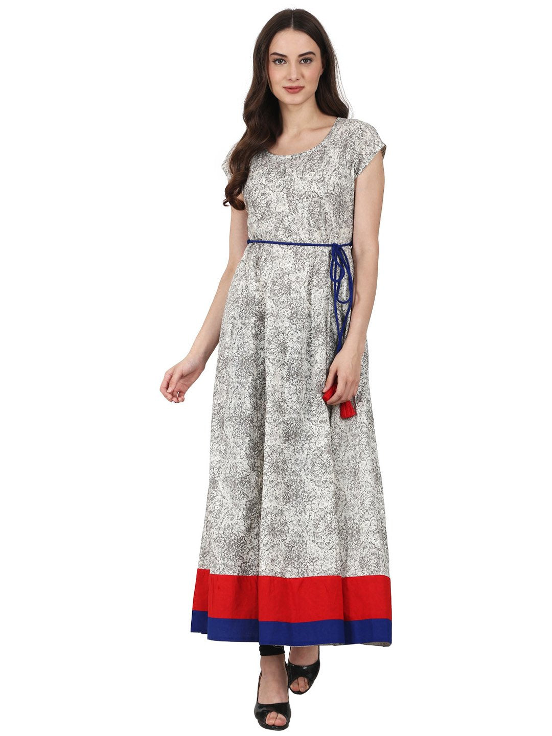 Women Off White printed 3/4 sleeve Anarkali kurta | NOZ2TOZ - Made In INDIA.